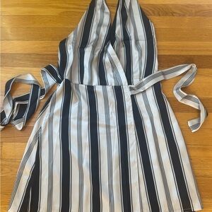 Petal & Pup Black and White Backless Dress M Hater Tie Wrap Satin NWT